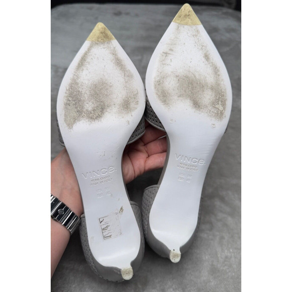 Vince Aurelian Gray Leather Perforated Leather d’Orsay Heels Pumps Womens Size 9 - Picture 4 of 7